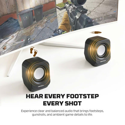 FANTECH CUBO GS207 Wired Stereo Speakers, 6W Output, Dual 52mm Drivers, USB + 3.5mm AUX
