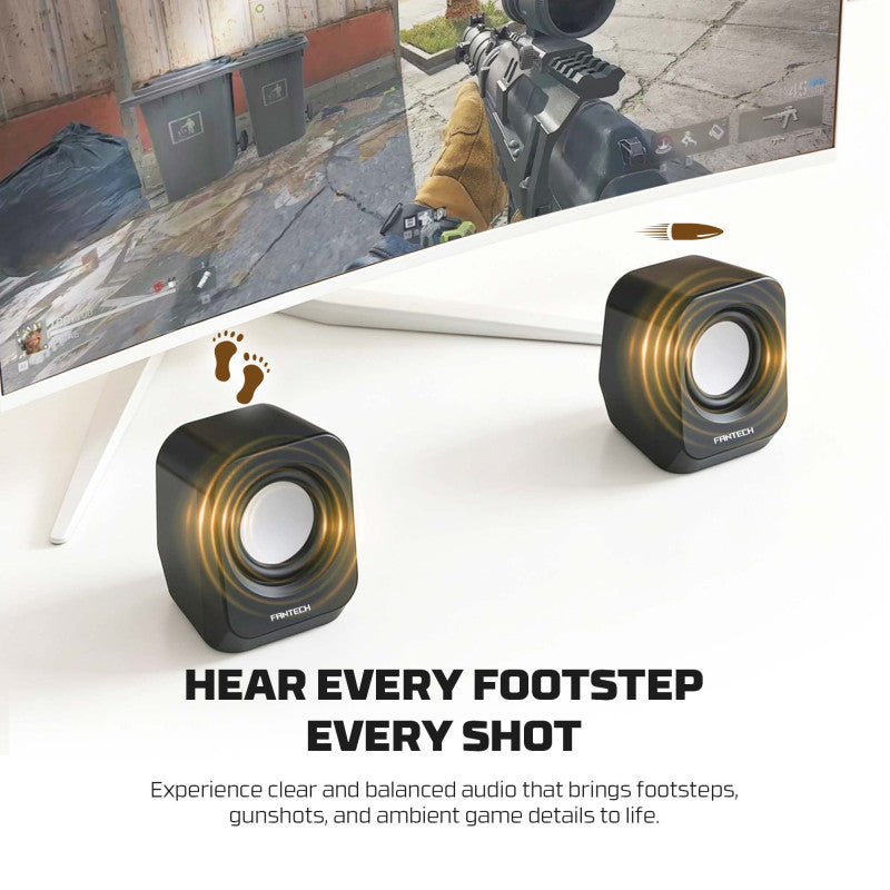 FANTECH CUBO GS207 Wired Stereo Speakers, 6W Output, Dual 52mm Drivers, USB + 3.5mm AUX