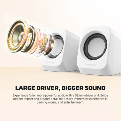 FANTECH CUBO GS207 Wired Stereo Speakers, 6W Output, Dual 52mm Drivers, USB + 3.5mm AUX