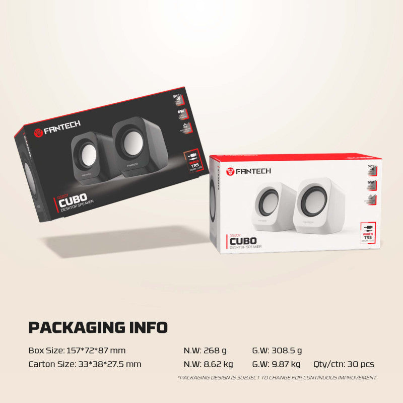FANTECH CUBO GS207 Wired Stereo Speakers, 6W Output, Dual 52mm Drivers, USB + 3.5mm AUX