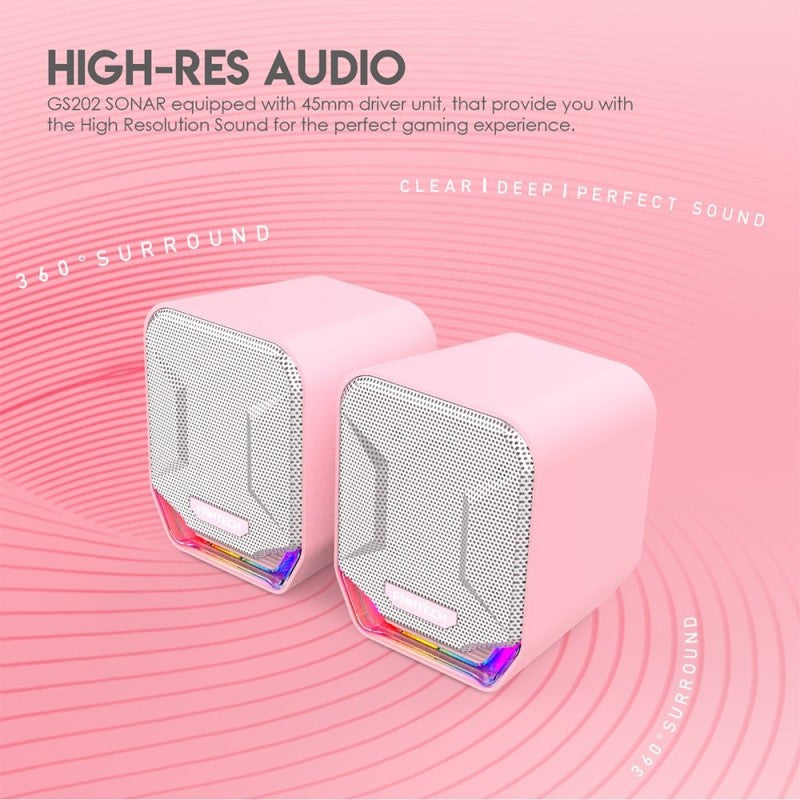 Fantech GS202 SONAR: USB Powered Gaming & Music Speaker with RGB Lighting - Pink Sakura