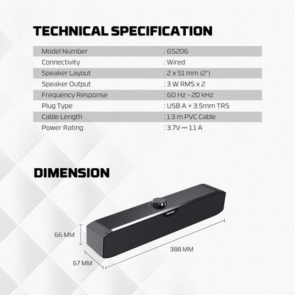 Fantech GS206 GROOVE BAR Wired Gaming Speaker