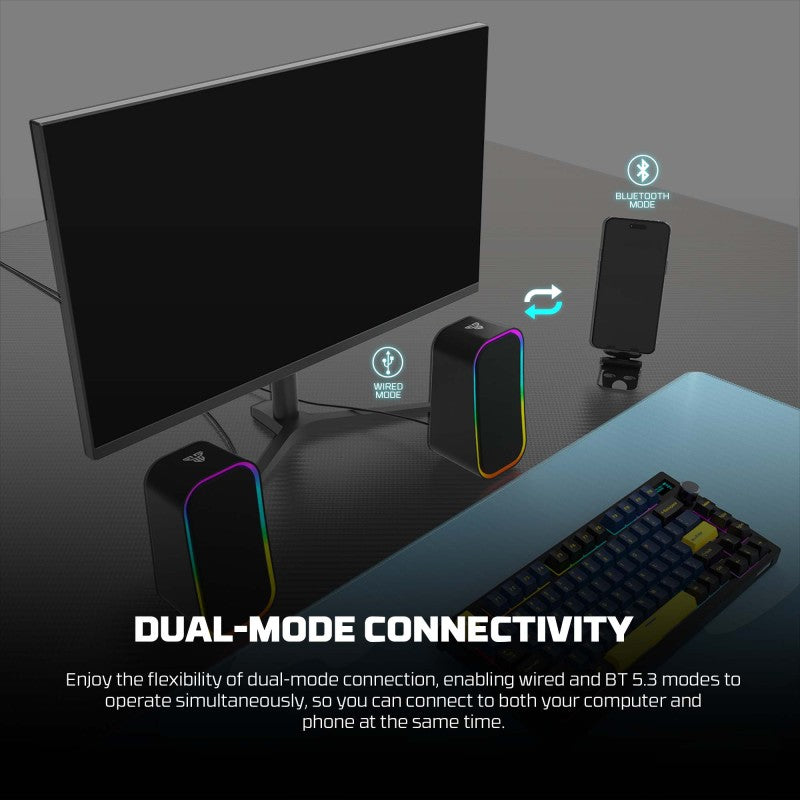 Fantech GS304 GROOVE Dual Mode (Wired & Bluetooth) RGB Gaming Speaker- BLACK