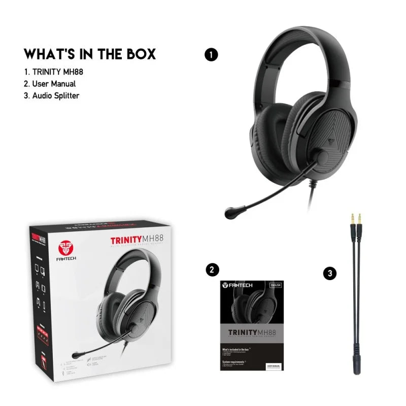 Fantech MH88 TRINITY Gaming Headset, Comfortable Fit, Multiplatform Compatibility | WHITE