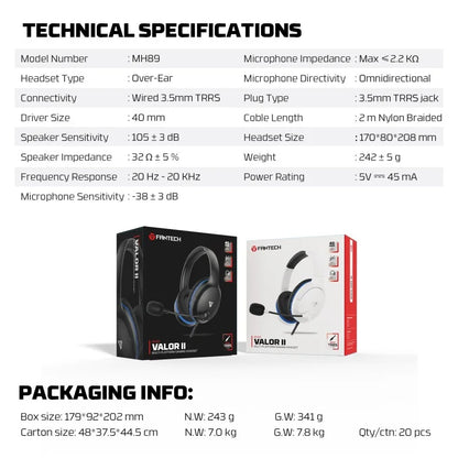 Fantech MH89 VALOR Premium Gaming & Audio Headset | WHITE