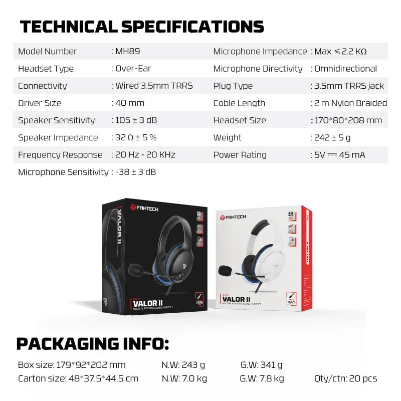 Fantech MH89 VALOR Premium Gaming & Audio Headset | WHITE
