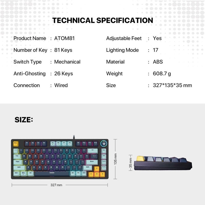 Fantech MIZU Edition MK875V2 - ATOM81, Wired Mechanical Keyboard NAVY BLUE