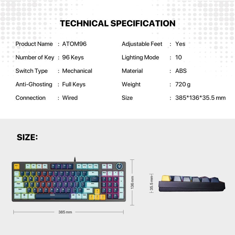 Fantech MIZU Edition MK890V2 - ATOM96, Wired Mechanical Keyboard  Navy Blue