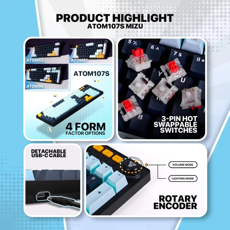 Fantech MIZU Edition MK893S - ATOM107S, Wired Mechanical Keyboard Sky  Blue