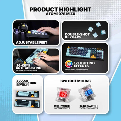 Fantech MIZU Edition MK893S - ATOM107S, Wired Mechanical Keyboard Sky  Blue