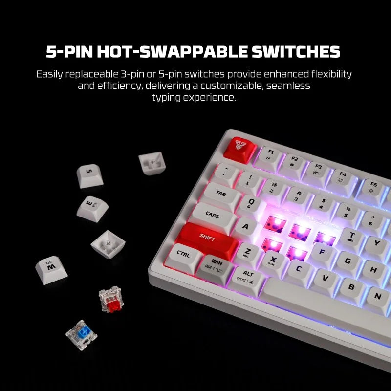 FANTECH MK917 ATOM PRO79, 3 Modes: Bluetooth, Wireless & Wired, Built-in Battery, Mechanical Gaming Keyboard - WHITE