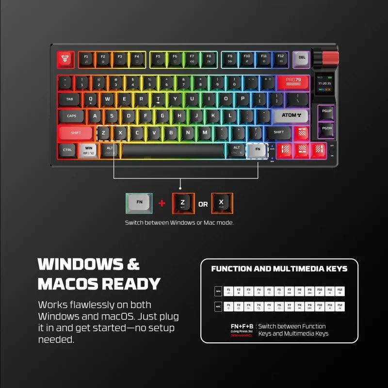 FANTECH MK917 ATOM PRO79, 3 Modes: Bluetooth, Wireless & Wired, Built-in Battery, Mechanical Gaming Keyboard - WHITE