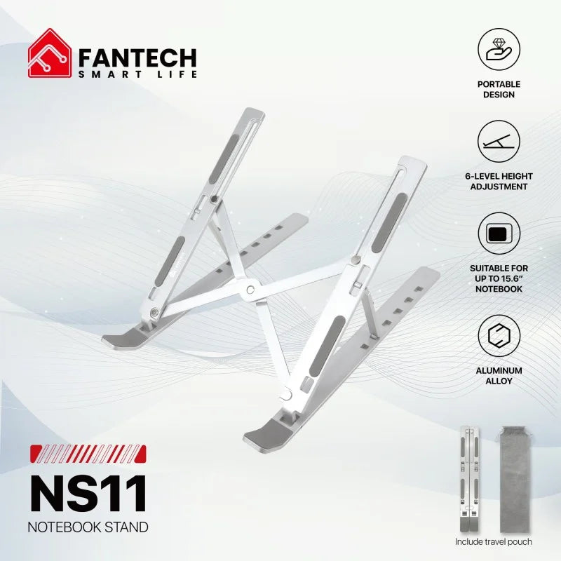 FANTECH NS11 Portable Aluminum Laptop Stand – Adjustable Height & Angle, Fits Up to 15.6" Laptops, Free Pouch Included
