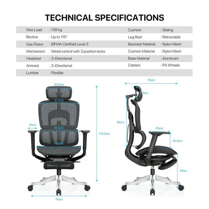 FANTECH OC3 Ergonomic Office Chair - GREY