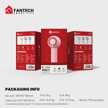 FANTECH PAC1 Portable Cooler, Turbo Fan, 3-Speed Control, Pocket-Sized Design, and Rechargeable Battery Mini fan