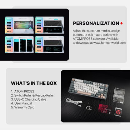 Fantech STELLAR Edition MK913 - ATOM PRO83,3 Modes:
Bluetooth, Wireless & Wired, Built-in Battery, Mechanical Gaming Keyboard