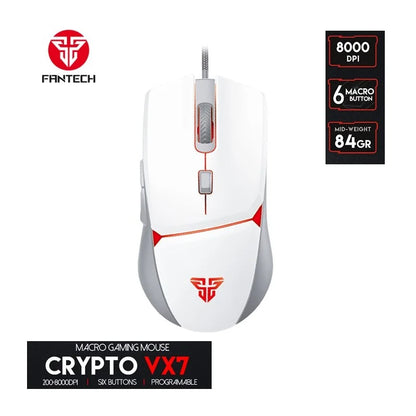 Fantech VX7 CRYPTO, Advanced Sensor 8000DPI, RGB Lighting, Wired Gaming Mouse (White)