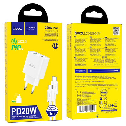 Wall charger “C80A Plus Rapido” PD + QC3.0 EU set with cable
