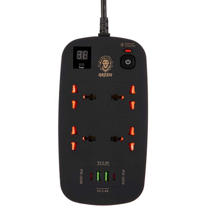 GREEN LION 4 AC 2 USB & 2 USB-C PD 40W Multiport Smart Power Socket 3500W (3M)