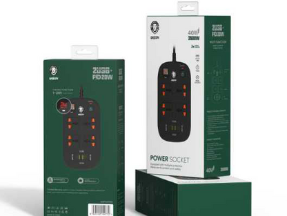 GREEN LION 4 AC 2 USB & 2 USB-C PD 40W Multiport Smart Power Socket 3500W (3M)