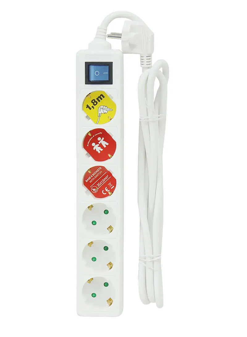 INVO Power Extension 6 Outlets ON/OFF & Children Protect With Ground, 3 Wires- WHITE