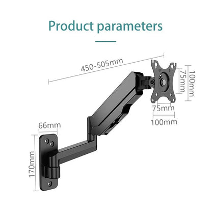KALOC KLC-M520 Wall Mount Adjustable Single Monitor Arm with Internal Gas Spring technology, for Screens 17 to 35 Inches