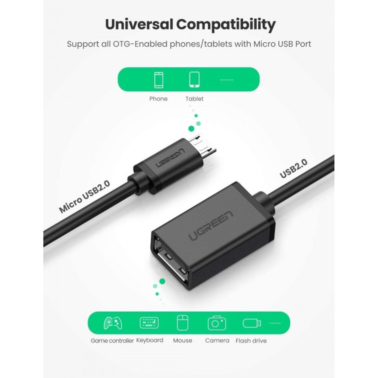 UGreen OTG Cable Adapter From Micro USB Male to USB Female - US133 10396