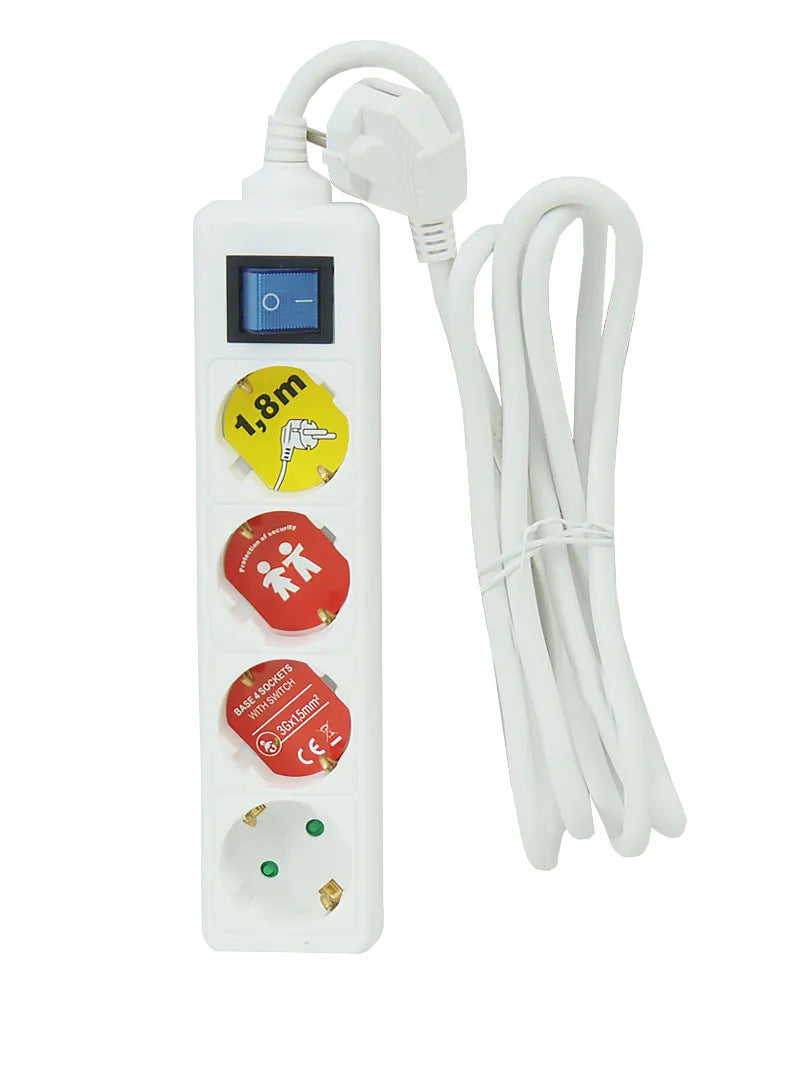 INVO Power Extension 4 Outlets ON/OFF & Children Protect With Ground, 3 Wires - White