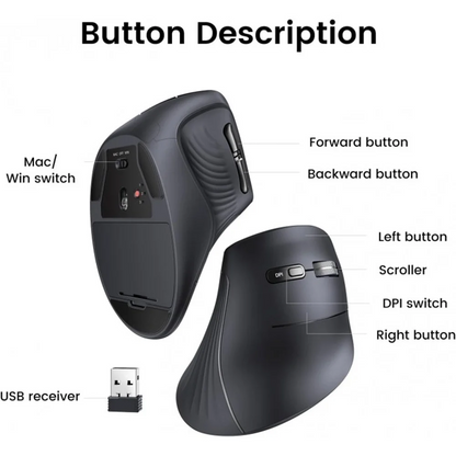 UGREEN Vertical Mouse Wireless (Bluetooth 5.0+2.4G) Ergonomic Mouse with 5 Buttons, 1000/1600/2000/4000 DPI, Prevention of Mouse Arm, Vertical Mouse Compatible with PC/Laptop/Tablet, Black|MU008-25444