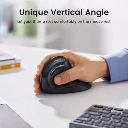 UGREEN Vertical Mouse Wireless (Bluetooth 5.0+2.4G) Ergonomic Mouse with 5 Buttons, 1000/1600/2000/4000 DPI, Prevention of Mouse Arm, Vertical Mouse Compatible with PC/Laptop/Tablet, Black|MU008-25444