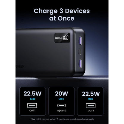 UGREEN Power Bank 22.5W PD, 3 Ports 20000 mAh, Smart & Fast Charging for Phones, Tablets, Ipads - PB312 | 25683